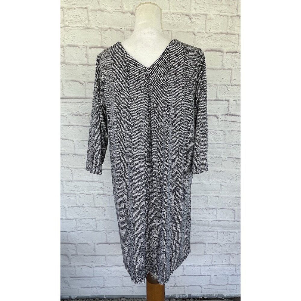 J.Jill Wearever Black/White Rayon 3/4 Sleeve Midi Dress w/ Pockets Size Medium